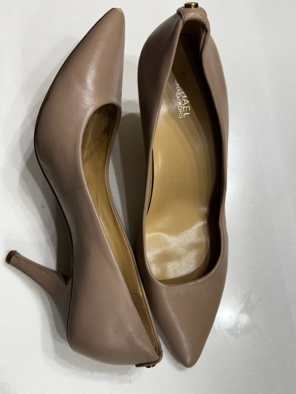 Michael Kors Taupe Leather Pointed-Toe Pumps - Picture 2 of 7